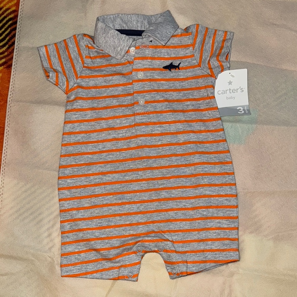 Carter's Baby Striped Romper - Orange and Gray